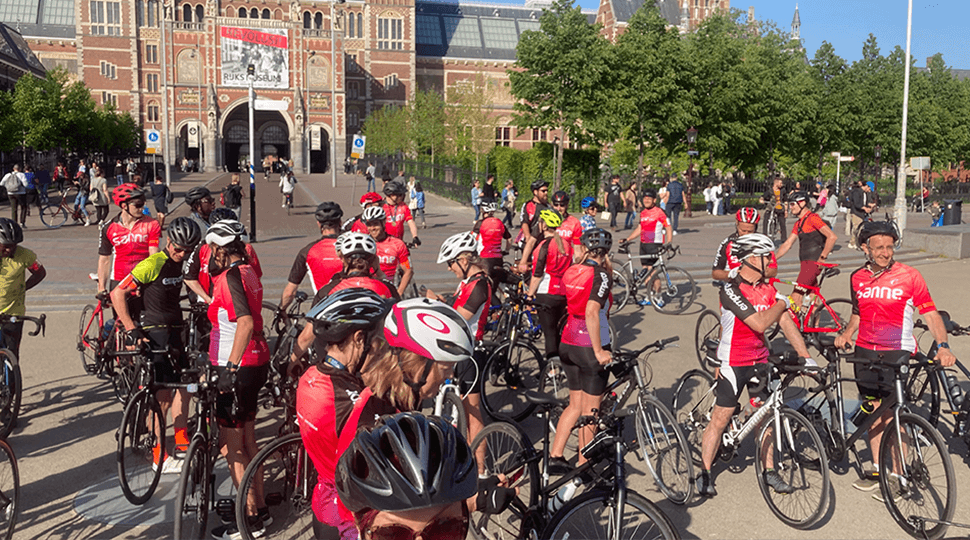 Group of people with bicycles